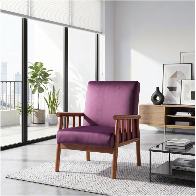 Fauteuil de style moderne Mid-Century de 25 po de largeur, Velours mauve / mauve