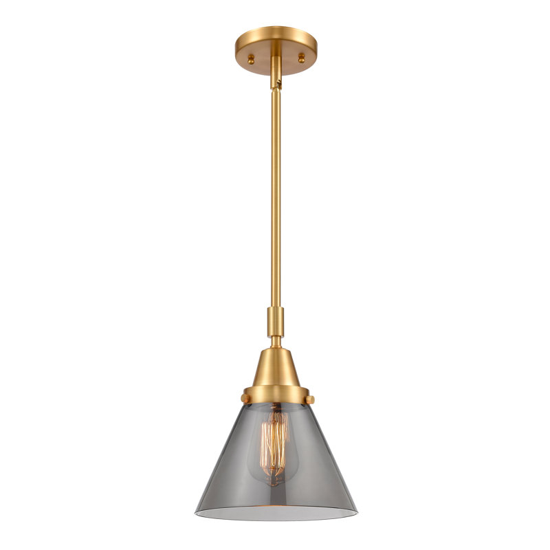 Luminaire suspendu conique 1 lumière Ashwath, H 44,12 po x l 8 po x P 8 po, Plaqué couleur fumée, Or satiné