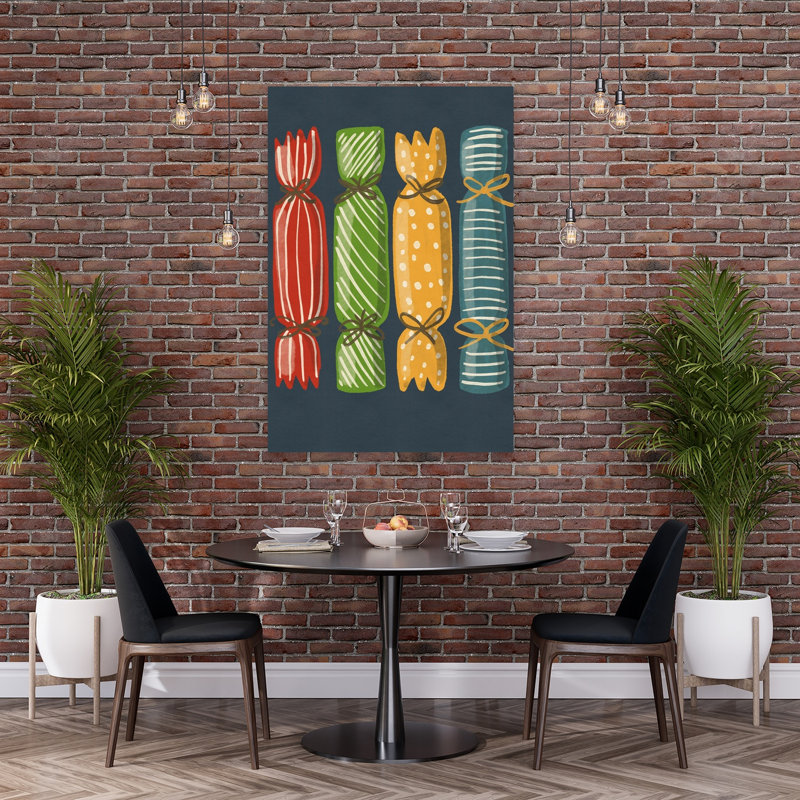Festive Christmas Crackers Classic Colorful Abstract Winter Wall Art Print by Nicholas - Wrapped Canvas Print