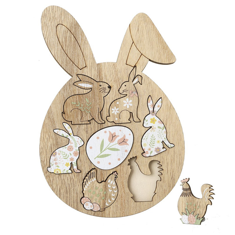 Wooden Easter Rabbit With Decs Set 8