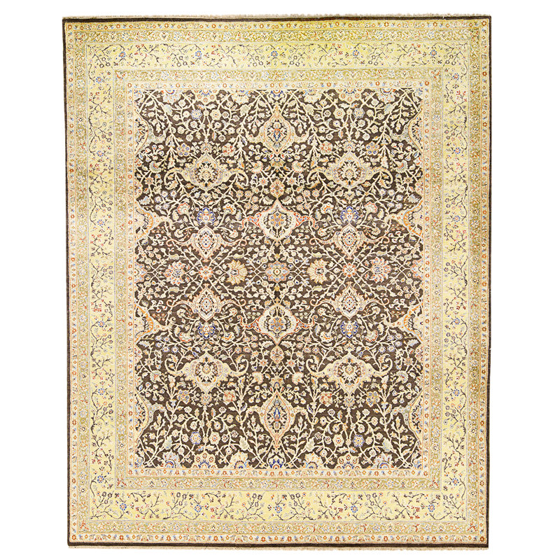 Tapis brun et doré de haute qualité noué à la main