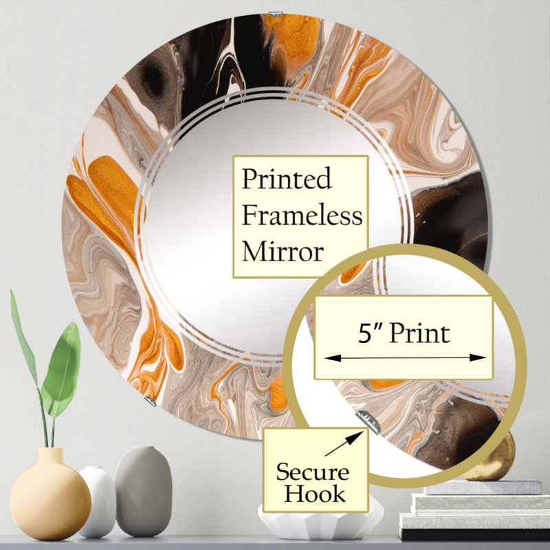 Miroir mural orange et noir Marble Waves III, 24 po x 24 po