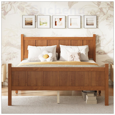 Flat Panel Bed with Headboard and Footboard, Minimalist Modern Platform Bed with Wood Grain Finish, Shaker and Farmhouse Style Design, Sleek and Functional Bedroom Furniture