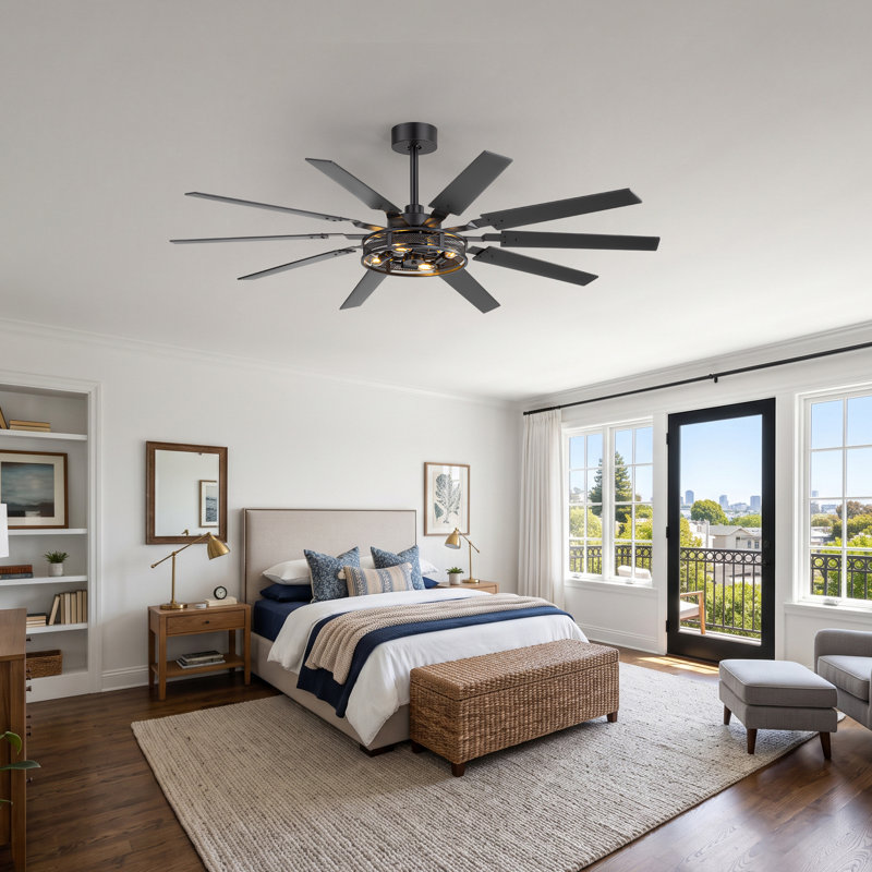 Ventilateur de plafond en cage de 60 po avec lumière et télécommande, ventilateur de plafond à moteur à courant continu pour l'intérieur et l'extérieur, ventilateur réversible silencieux avec 4 prises E12, idéal pour le patio de la chambre à coucher