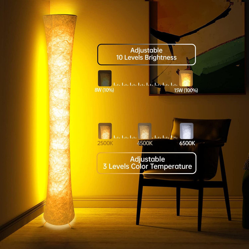 Smart Led Floor Lamps, RGB Colour Changing With APP & Remote Control, 62 Inch DIY Mode Music Sync Standing Modern Corner Lamp Decor For Living Room Bedroom Game, 1 Piece