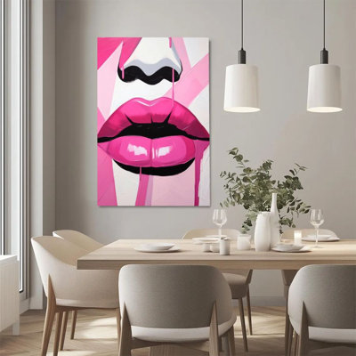 1Pc Framed Canvas Poster Print Close-up of Lips, Pink Dripping Effect, Pop Art Style Wall Art Decor, Perfect for Room Decor Living Room Bedroom Office Kitchen Bathroom Home Decor, Ideal Home Wall Decoration Gift