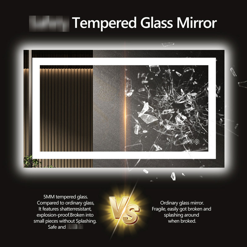Miroir de salle de bain 48 x 40 pouces à DEL intelligent avec fonction d'éclairage à intensité variable, trois types de températures de couleur, fonctionnalité de brouillard, compatibilité d'interrupteur mural, composants homologués UL pour une luminosité intense