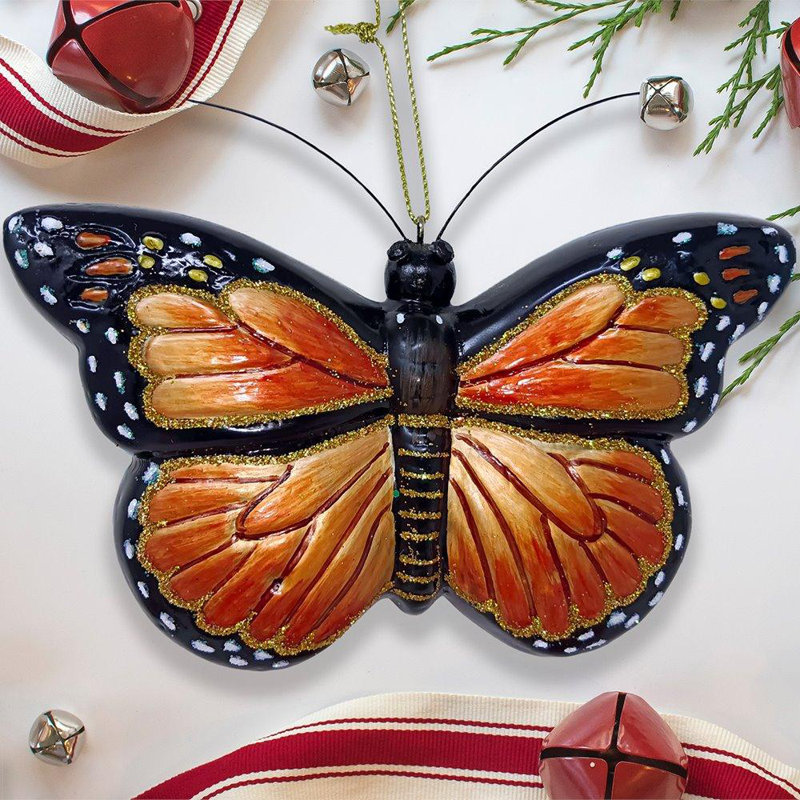 Ornement de Noël papillon en verre monarque