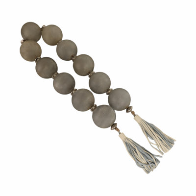 Decorative Glass Beads with Metal Accent and Leather Tassel for Home Decor - Elegant Garland for Table, Shelf, and Living Room Decoration - Gray
