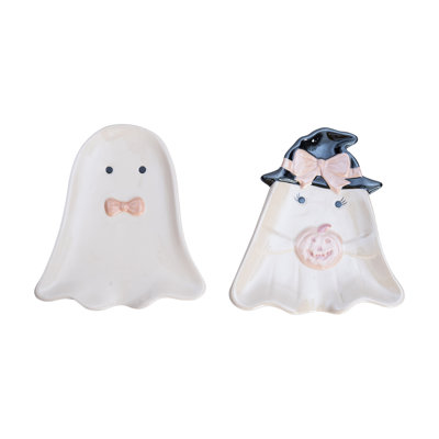 Repose-cuillère Dolomite perlé papillon fantôme - décoration de table d'Halloween en céramique pour l'intérieur - pour les cadeaux et les cadeaux d'hôtesse - conception blanche colorée pour les célébrations de la saison effrayante
