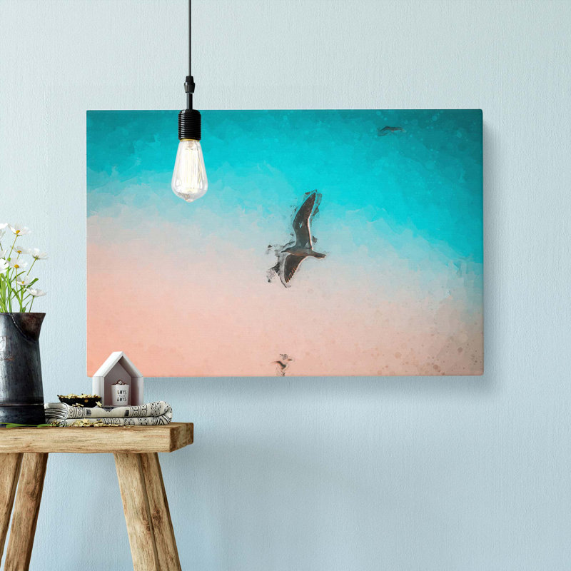 Soaring Seagulls In Abstract - Wrapped Canvas, 40cm H x 60cm W x 3cm D