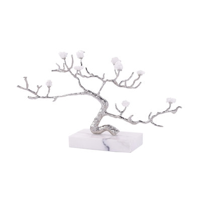 Crystal Canopy Sculpture On Marble Base, Nickel
