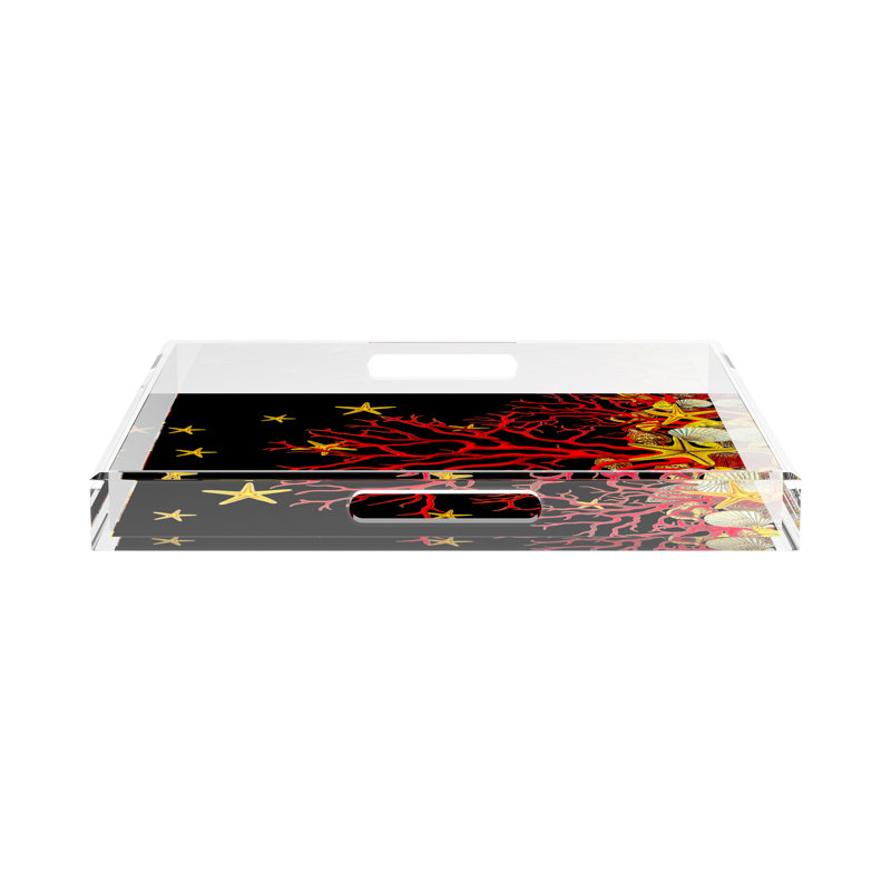 Coral Reef Acrylic Square Decorative Tray, Solid Black, 18"W x 18"D x 2"H