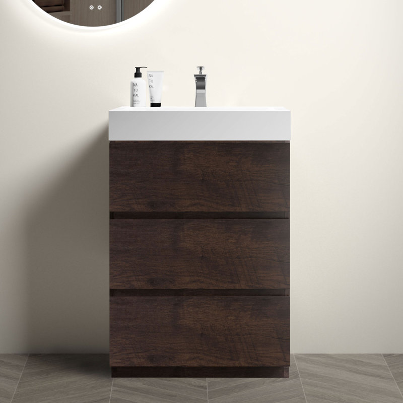 Meuble-lavabo 24 po avec lavabo, Noyer, Blanc
