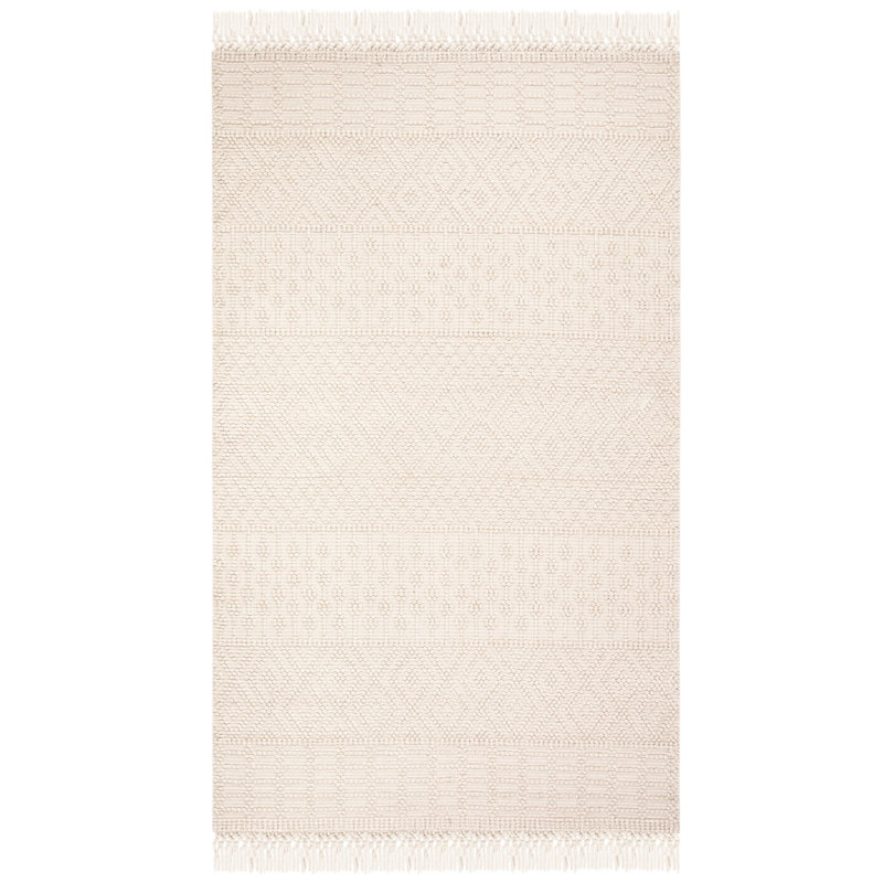 Aldeline Hand-Woven Flatweave Wool Ivory Area Rug, Rectangle 183 x 274cm