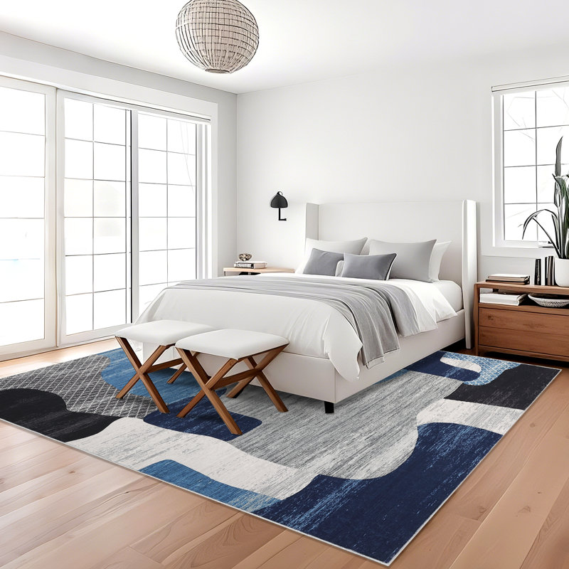 Modern Abstract Area Rugs Living Room Rug, Machine Washable Non Slip Rug for Bedroom, Low Pile Contemporary Floor Carpet for Dining Room Home Office, Foldable Thin Mat