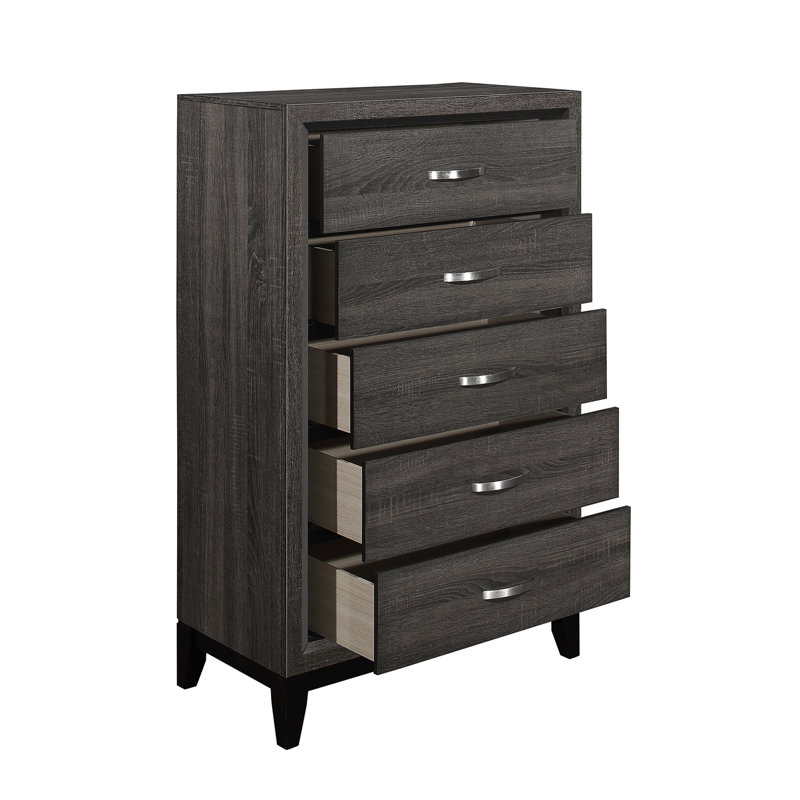 Mobilier de chambre à coucher avec poignées de bar en chrome poli de style contemporain à finition grise 1 pièce