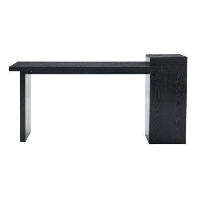 Space-saving Modern Mdf Sofa & Console Table, Black Wood Style With 2-tier Storage