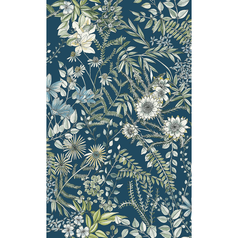 Full Bloom 396' L x 20.5" W Smooth Wallpaper Roll, Navy, 396'