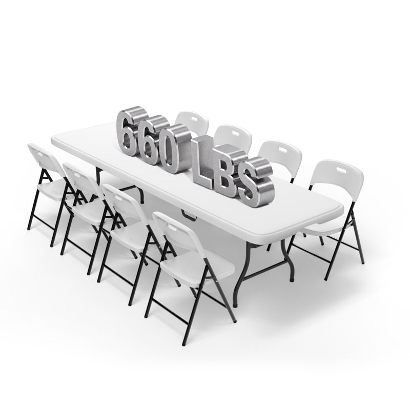 Ensemble 9 pièces de table rectangulaire et chaises pliantes de 8 pieds - Table robuste de 660 lb et de chaises 330 lb - Ensemble de meubles pliables portatifs pour l'intérieur et l'extérieur