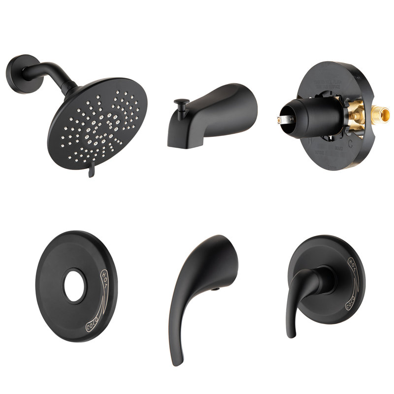 Ensemble de douche noir mat avec débit de 2,2 gallons par minute et tête de jet réglable à 5 motifs