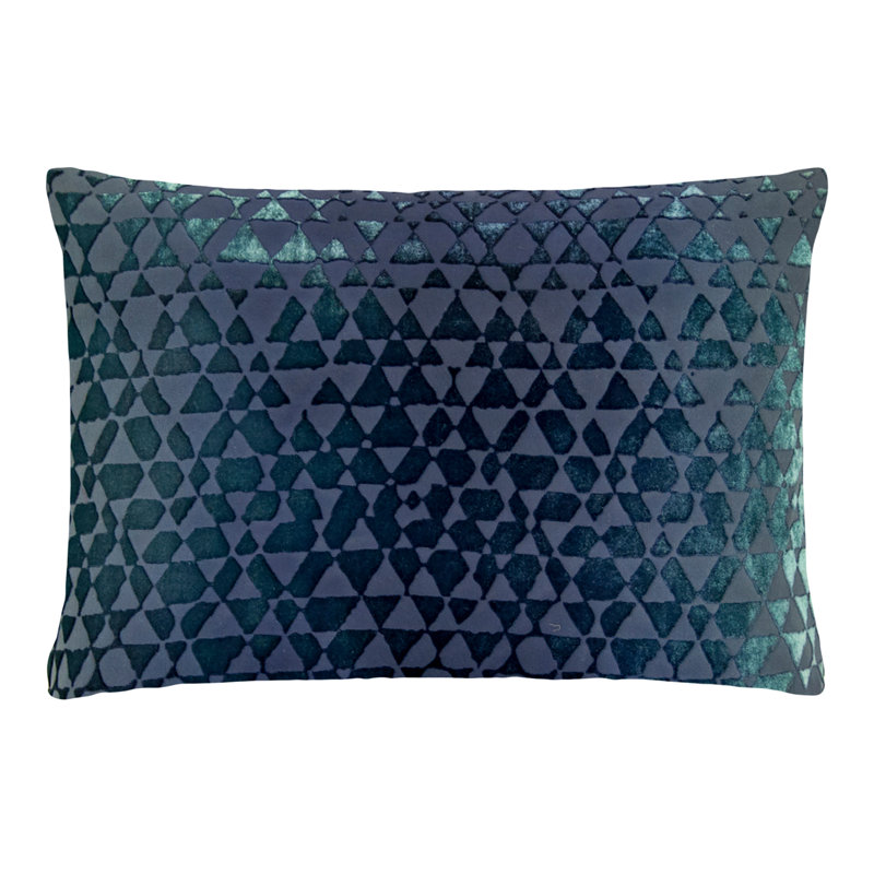 Triangles Lumbar Velvet Pillow Cover & Insert, 14" H x 20" W, Shark