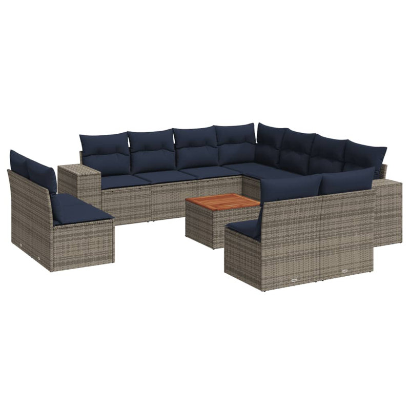 Ensemble de canapé de patio 12 pièces avec coussins en rotin de polyester, Gris, Marine