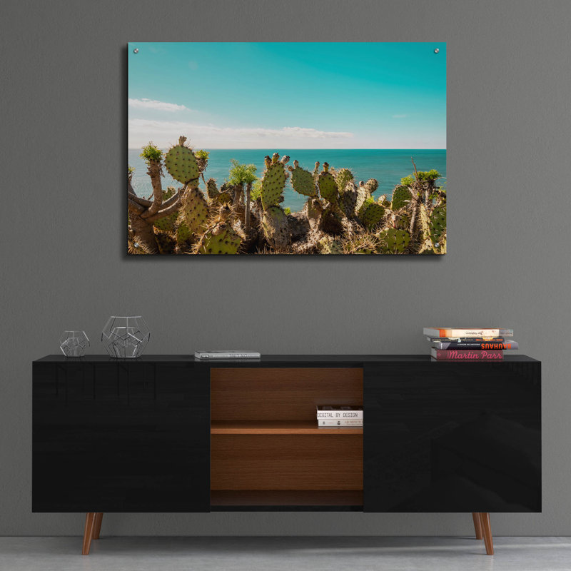 «Cactus admirant l'océan» par Elena Chukhlebova, art mural en verre acrylique, 36 po x 24 po, H 24 po x l 36 po