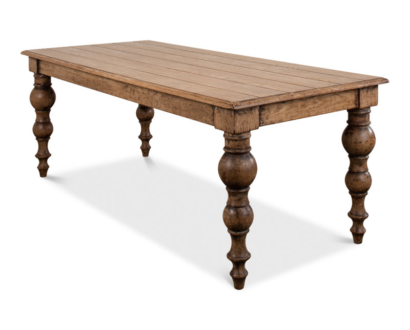 Rustic Oak Solid Wood Dining Table with Turned Legs