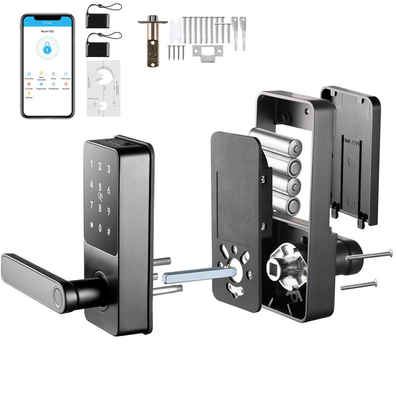 Serrure connectée, poignée de porte intelligente 5 en 1, verrou de sécurité à empreinte digitale avec application de contrôle, serrure connectée Bluetooth, serrure de porte sans clé avec poignée, serrure de porte biométrique, serrure de porte numérique à clavier pour porte d'entrée