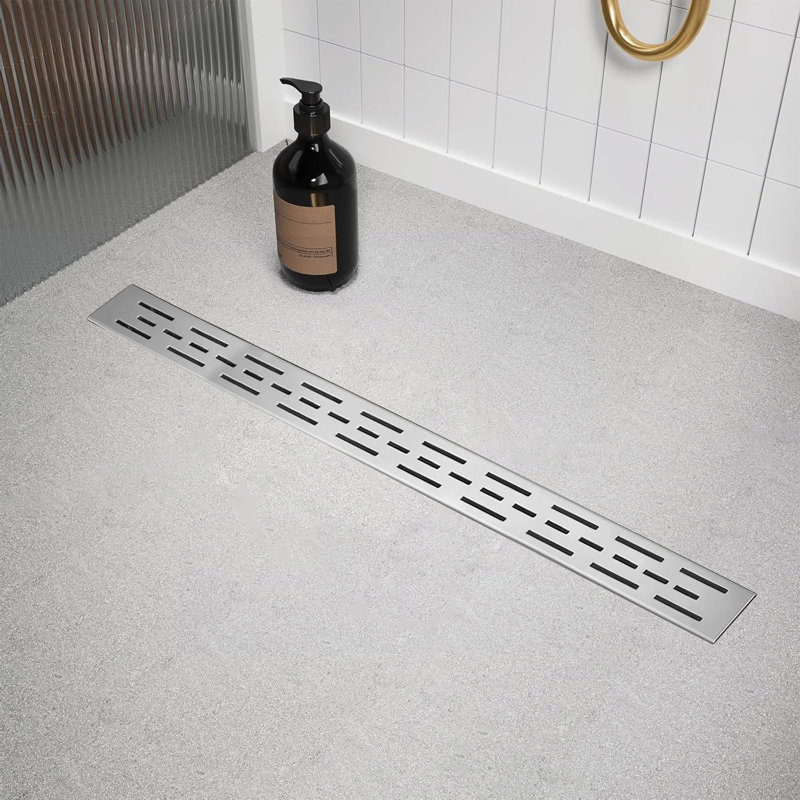 Brushed Nickel Stainless Steel Rectangle Shower Floor Drain,30-Inch Linear Drain With Leveling Feet,Hair Strainer,Removable Bar Pattern Grate