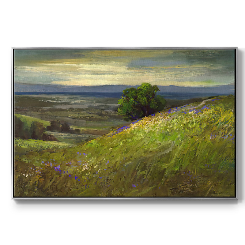 «Path Up Windy Hill», peinture sur toile encadrée, H 27 po x l 41 po x P 2 po, Encadrement argenté
