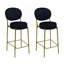 Ensemble de 2 tabourets de bar modernes en velours avec pieds en métal dorés et tabourets de comptoir ronds pour îlot de cuisine, bar personnel (noir)-205734290
