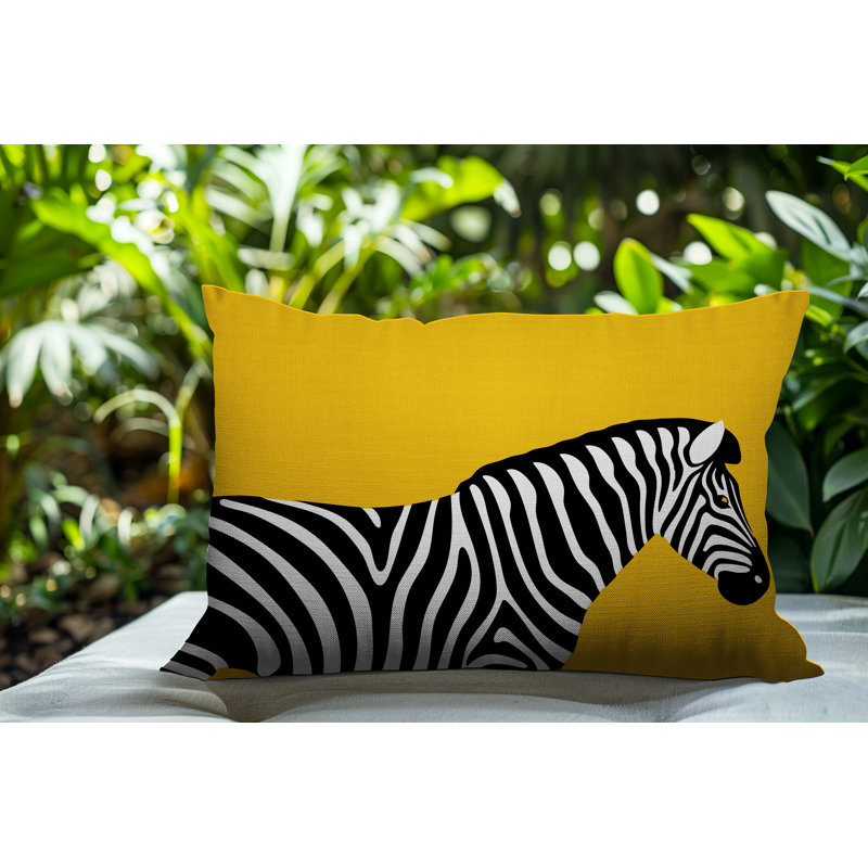 Oreiller rectangulaire réversible intérieur / extérieur Hala Zebra, Jaune, H 20 po x l 14 po