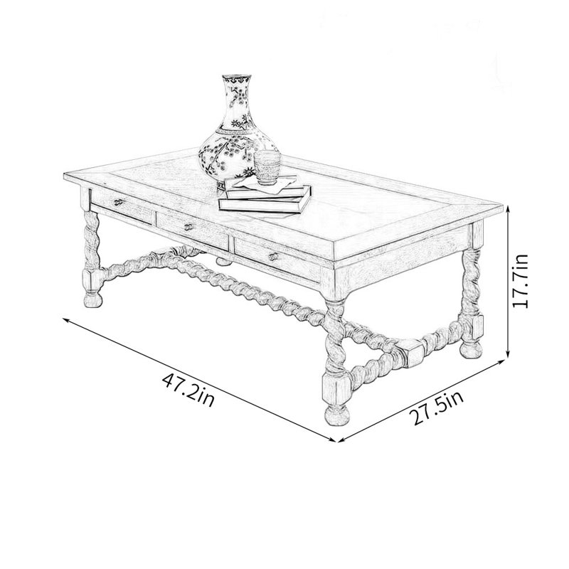 Single Coffee Table, 17.7" H x 47.2" L x 27.5" W