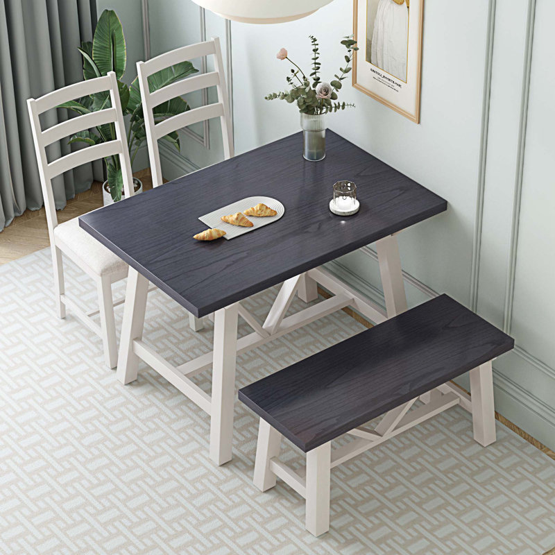 4 - Person Trestle Dining Set, Gray, Gray/White
