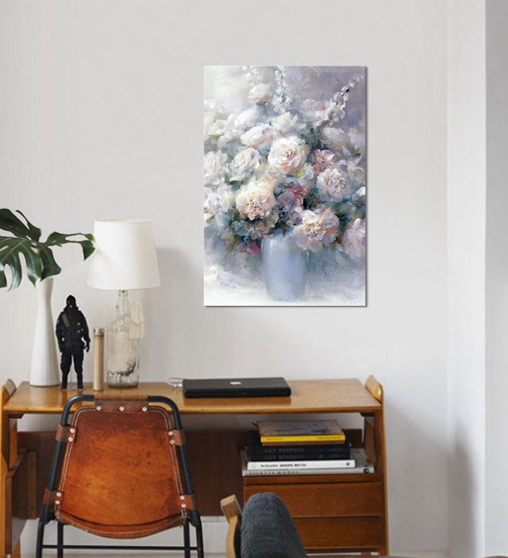 «White Bouquet», reproduction sur toile, H 18 po x l 12 po x P 1,5 po, Pas de tapis, Toile tendue