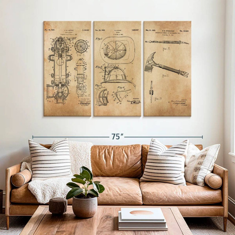 Ensemble de 3 pièces brevetées sur toile, H 42 po x l 65 po x P 1,25 po