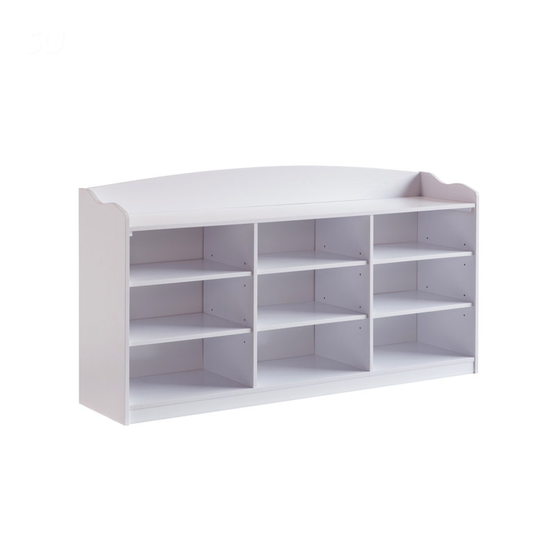 Spacious Nine-Storage-Shelf Shoe Bench, For Organized Entryways And Efficient Shoe Storage, White