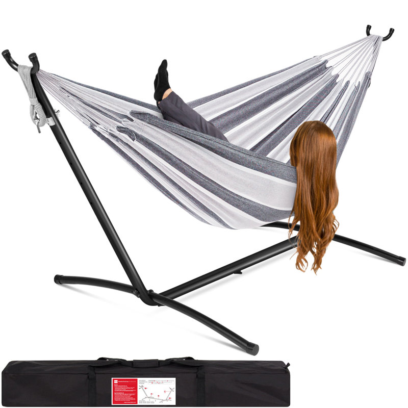 Hamac double en coton de style brésilien 2 personnes avec support Knutsford avec sac de transport, Acier
