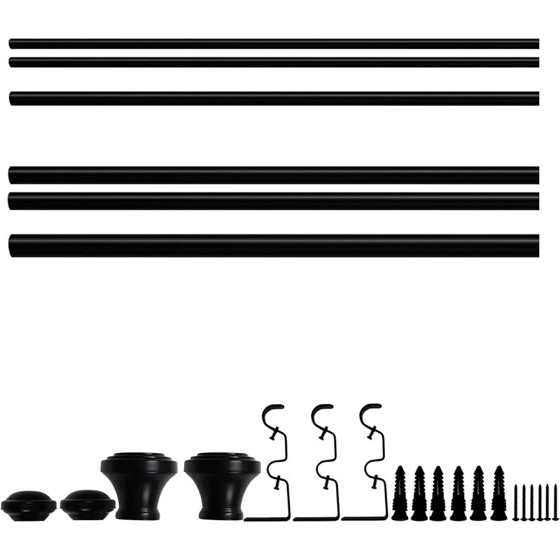 Tringle à rideaux double réglable 1 po Hypatos, Noir, noir, noir, noir, 84" - 120"