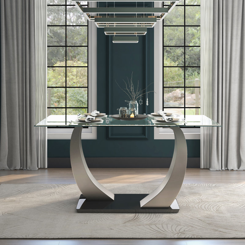 Bagdai Glass Top Metal Base Dining Table