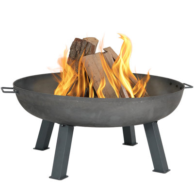 Union Round Wood-Burning Cast Iron Outdoor Raised Fire Pit Bowl - Gray - 34"