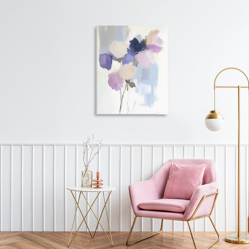 Lavande, brume, toile abstraite florale, design par Riley B, H 20 po x l 16 po