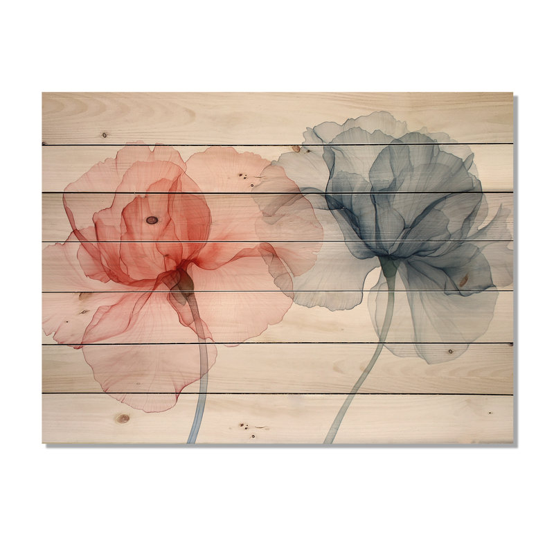 «Dancing Echo Of Carnation», impression traditionnelle en bois rouge sur bois de pin naturel, H 30 po x l 40 po x P 0,78 po