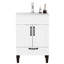 Meuble-lavabo blanc de 24 po avec lavabo, poignées en métal noir, charnières à fermeture en douceur, rangement pour les serviettes