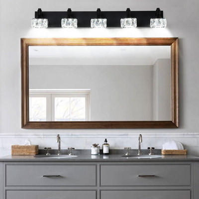 Matte Black Led Bathroom , 5- With Crystal Glass Shades For Style Vanity Lamp 5 Lights And