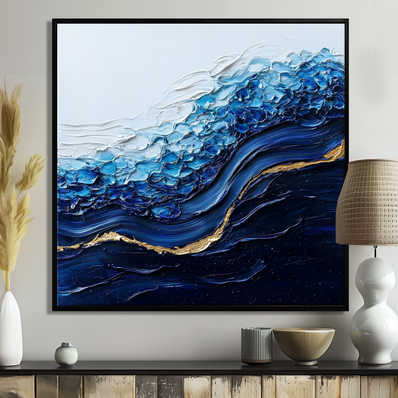 Abstrait aqua abstrait de l'inconnu - Art mural abstrait, H 16 po x l 16 po, Impression encadrée flottante