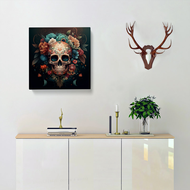 Sugar Skull Boho No.1 - Wrapped Canvas, 35cm H x 35cm W x 3cm D