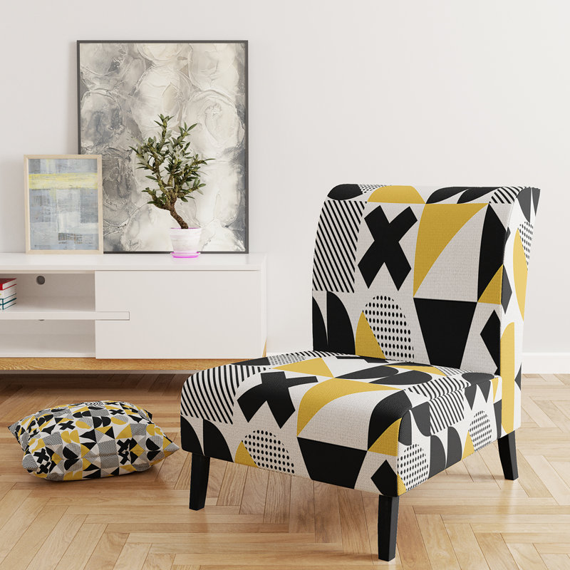 Fauteuil de chambre à motif géométrique jaune et noir revêtu de velours